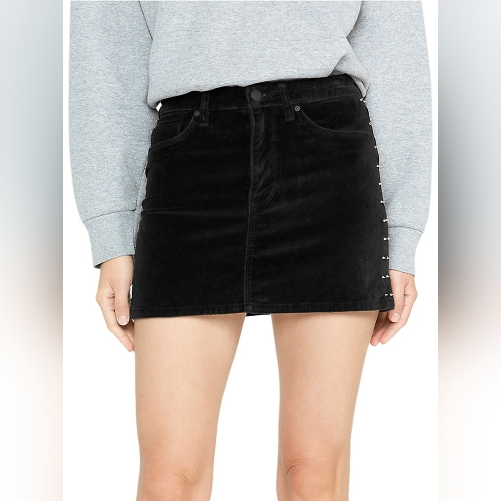 Hudson Black Studded Velvet Mini Skirt